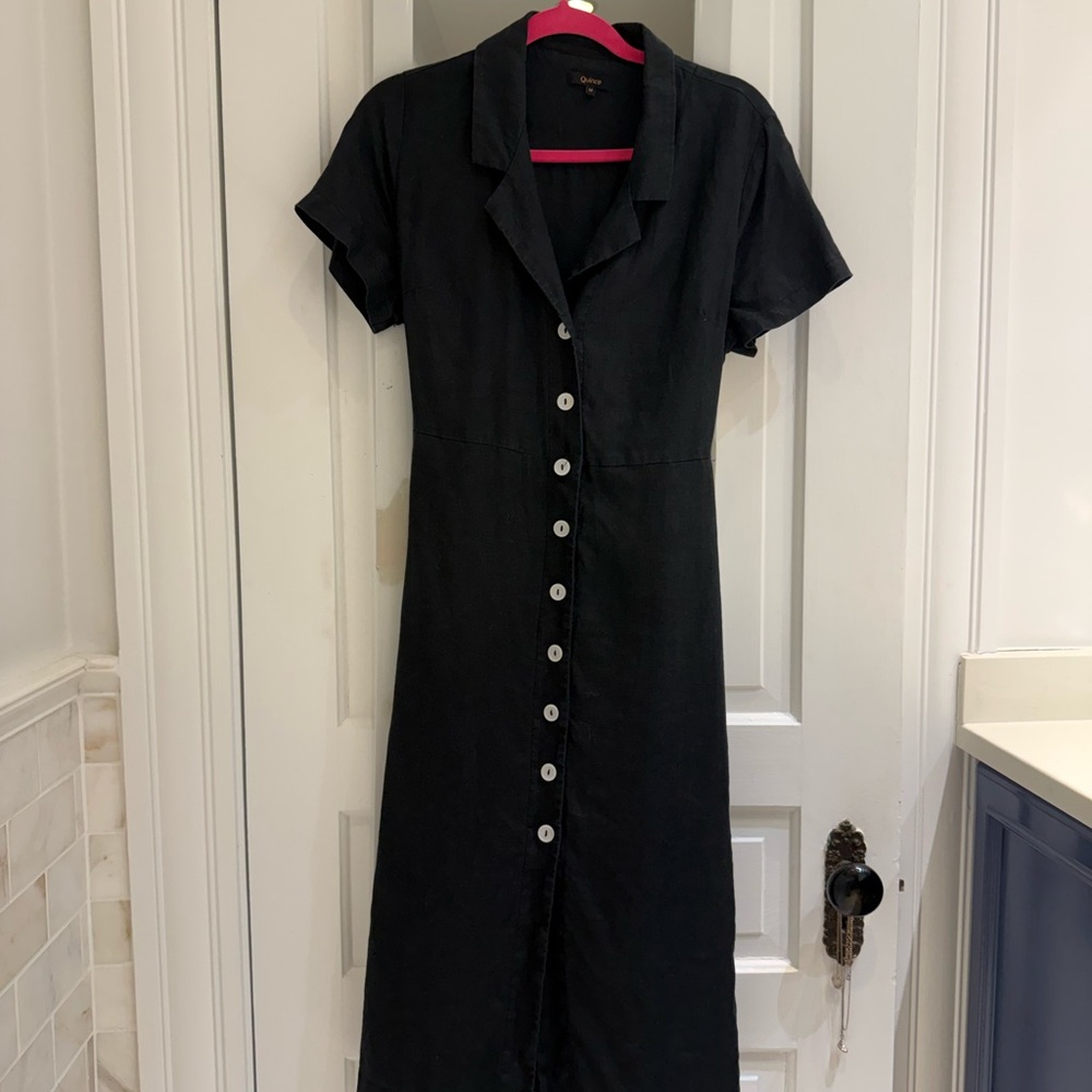 Quince Black Linen Midi Dress